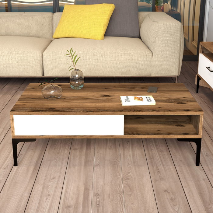 Hanah Home Istanbul Mesa de Centro Nogal y Blanco